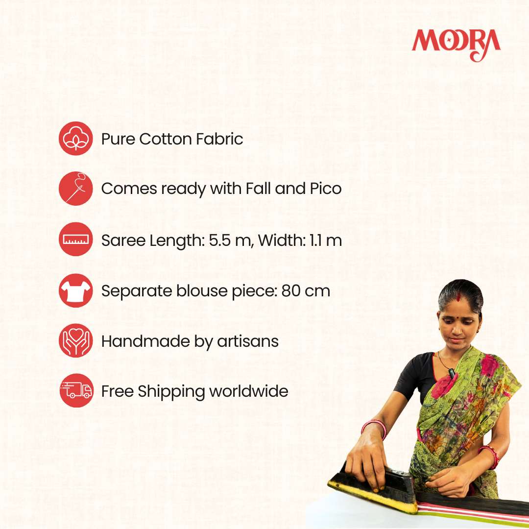 Moora Saree | Orange | Hand Block Printed | Chanderi Cotton Silk - Image 9