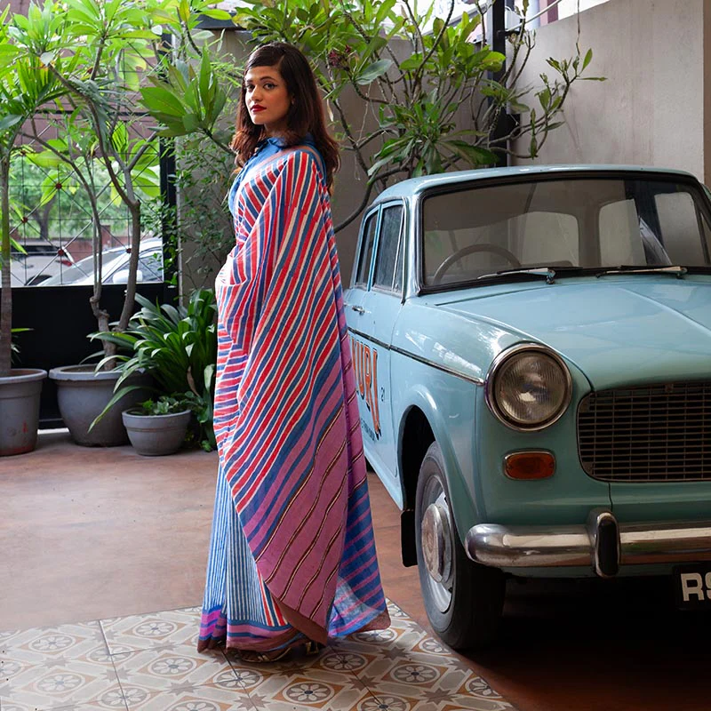 Zeenat Hand Block Print Mul Mul Cotton Saree - Image 6